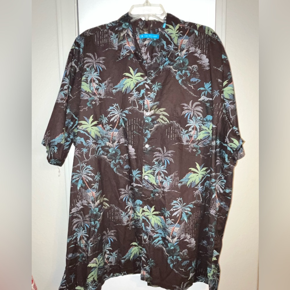 Tori Richard Hawaiian Shirt Mens 3x Brown Blue Green Tropical Resort Aloha